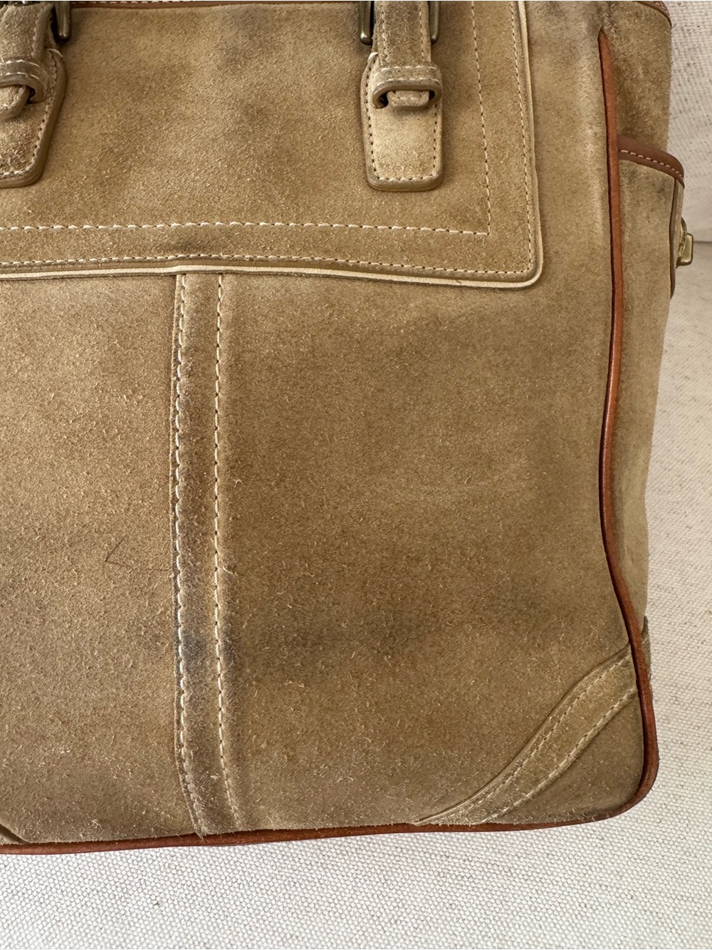Vintage Coach Y2K Tan Brown Suede Leather Trim Tote Shoulder Bag Purse #F10410 - Picture 11 of 17